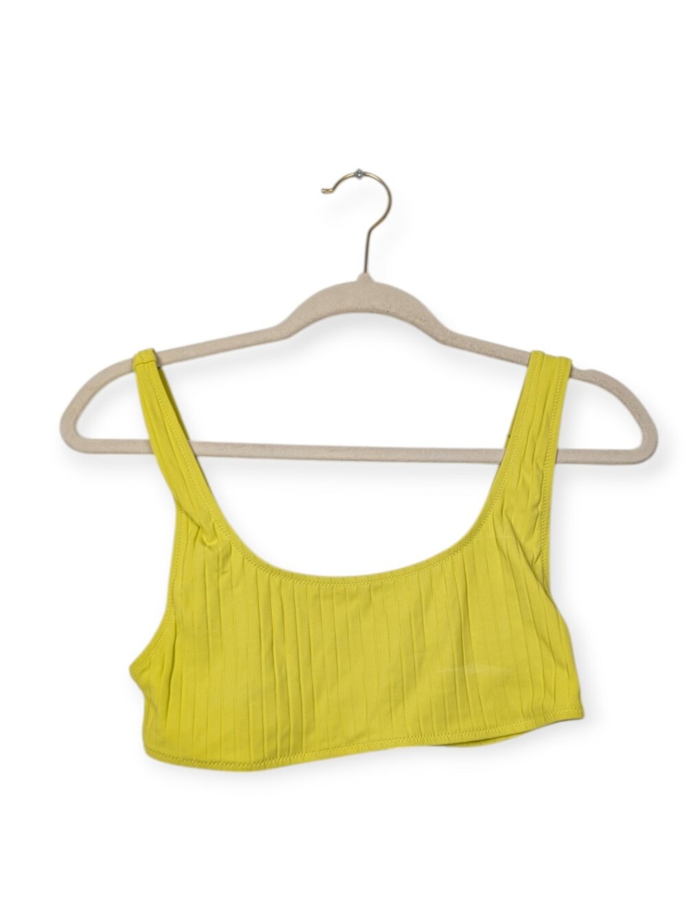 Solid & Striped Bikini Top M Chartreuse The Elle Ribbed Scoop Neck Swim NWT
